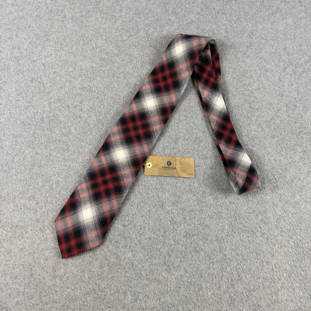 Onassis 100% Cotton Plaid Neck Tie Black Red Gray White‎ Standard 58x3.1